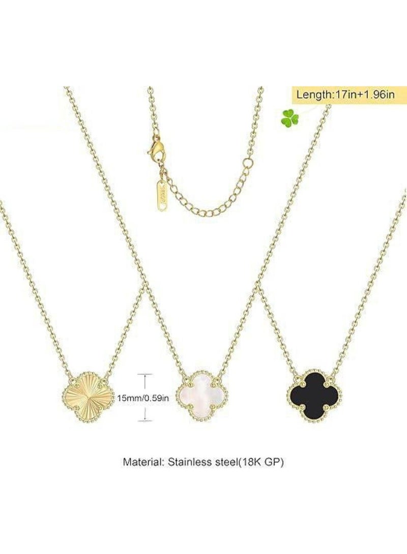 TEMPO (3Pcs) 18K Gold Color Plated Clover Pendant Necklace Set for Women Fashion Four Leaf Clover Necklace Lucky Simple Jewelry Gifts for Women - (Black - White - Gold) - Image 2